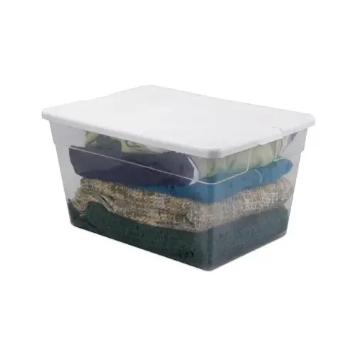 Storage Box, 56 qt Capacity, Plastic, Clear/White Storage Box, 56 qt Capacity, Plastic, Clear/White