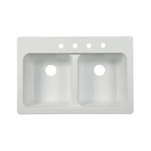 Kitchen Sink, 4-Deck Hole, 33 in OAW, 22 in OAH, 9 in OAD, Tectonite, White, Top Mounting