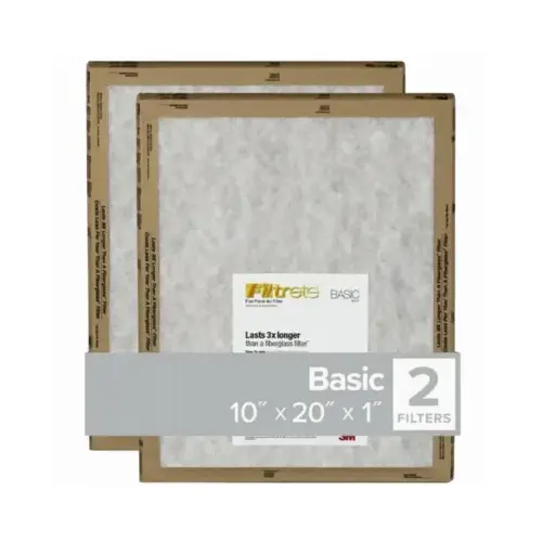 Flat Panel Air Filter, 20 in L, 10 in W, 2 MERV, For: Air Conditioner, Furnace and HVAC System Pair