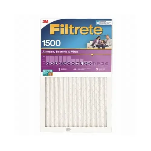 14x14x 1 In. Ultra Allergen Pleated Furnace Air Filter, Purple, MPR 1500, 3 Months
