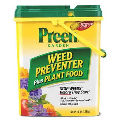 Preen Weed Preventer Plus Plant Food Granular 16 lb Drum 21-63910 Preen Weed Preventer Plus Plant Food Granular 16 lb Drum 21-63910