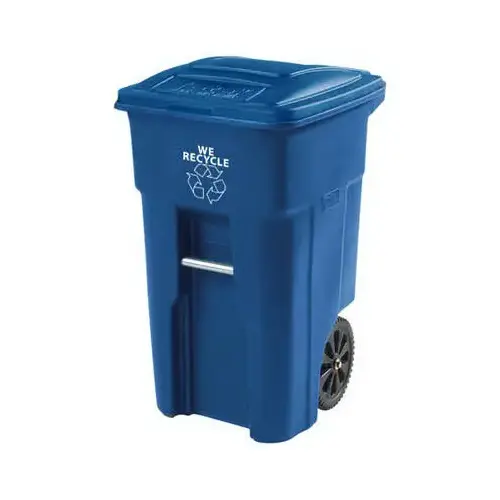 Recycling Bin 32 gal Blue Polyethylene Wheeled Lid Included Blue