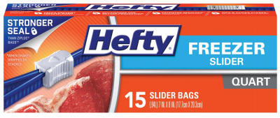 Hefty R8-2216 1 Qt. Slider Freezer Bag Stand and Fill Expandable Bottom (15-Count)