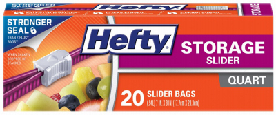 Hefty R8-1219 1 Qt. Slider Food Storage Bag (20-Count) Stand & Fill Expandable Bottom