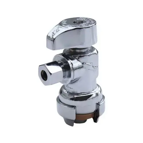 Stop Valve, 1/2 x 1/4 in Connection, Compression, 200 psi Pressure, Brass Body Chrome Stop Valve, 1/2 x 1/4 in Connection, Compression, 200 psi Pressure, Brass Body Chrome