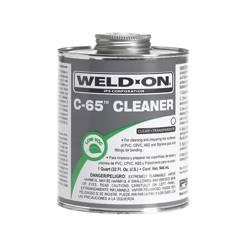 Weld-On C-65 Pipe Cleaner For Abs, PVC, cPVC, and Styrene, Clear, 1/4-Pint