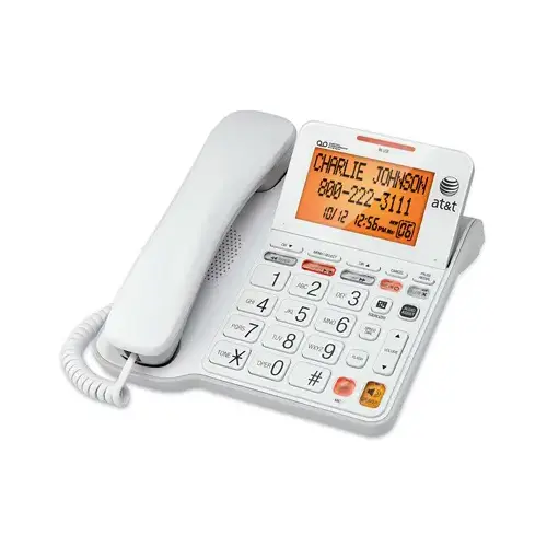 Phone Answering System With Large Display, Corded, White Phone Answering System With Large Display, Corded, White