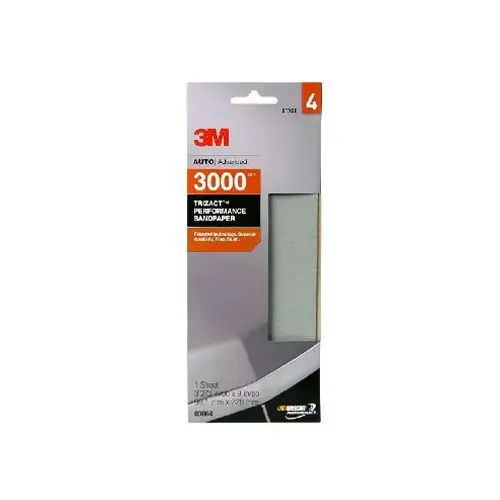 Sandpaper, 3-2/3 in W x 9 in L, 3000 Grit, Very Fine Grade, Aluminum Oxide Abrasive, Gray, Wet/Dry