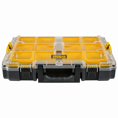 DEWALT DWST08040 ToughSystem 2.0 Full-Size Organizer, 44 lb Capacity, 21 in L, 14-5/8 in W, 5-1/8 in H, 10-Compartment Black/Transparent/Yellow