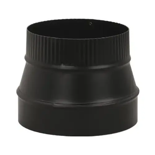 Stove Pipe Reducer, 6 x 4 in, Crimp, 24 ga Thick Wall, Black, Matte