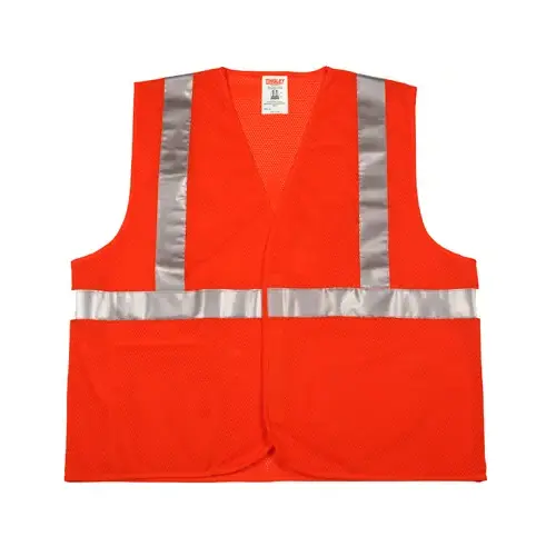 Safety Vest, ANSI 107 Class 2, Fluorescent Orange Mesh, Velcro Closure, L/XL Safety Vest, ANSI 107 Class 2, Fluorescent Orange Mesh, Velcro Closure, L/XL