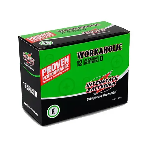 Workaholic Alkaline Battery, D - pack of 12