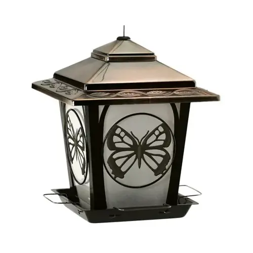 Bird Feeder, Hopper Style With Butterfly Accents, Metal Bird Feeder, Hopper Style With Butterfly Accents, Metal