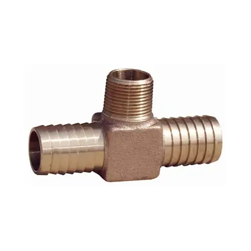 Hydrant Pipe Tee, 1 x 3/4 in, Barb x MNPT, Brass