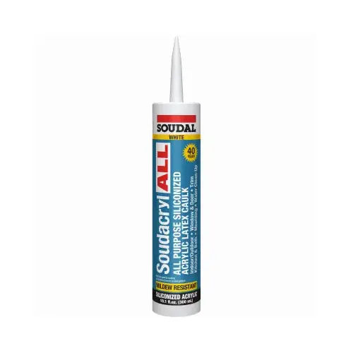 Soudacryl LTX1 5823521 Siliconized Acrylic Latex Caulk, White, -20 to 185 deg F, 10.1 fl-oz Cartridge