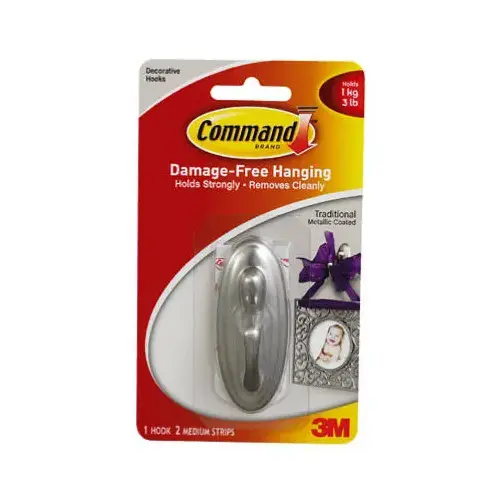 Decorative Hook, 3 lb, 1-Hook, Plastic, Silver, Brushed Nickel Decorative Hook, 3 lb, 1-Hook, Plastic, Silver, Brushed Nickel