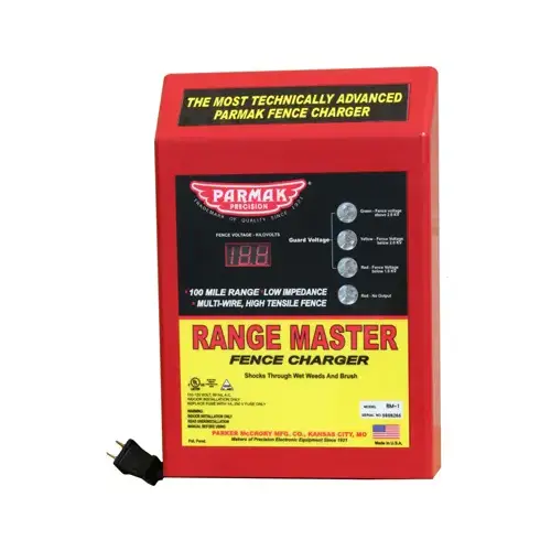 Range Master Advanced Electric Fence Charger, 100-Mile, Digital Meter with Alarms, Plug-In