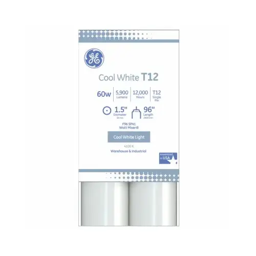 Fluorescent Linear Tube Light Bulb, Cool White, T12, 96-I - 2 per pack x8 packs Fluorescent Linear Tube Light Bulb, Cool White, T12, 96-I - 2 per pack x8 packs