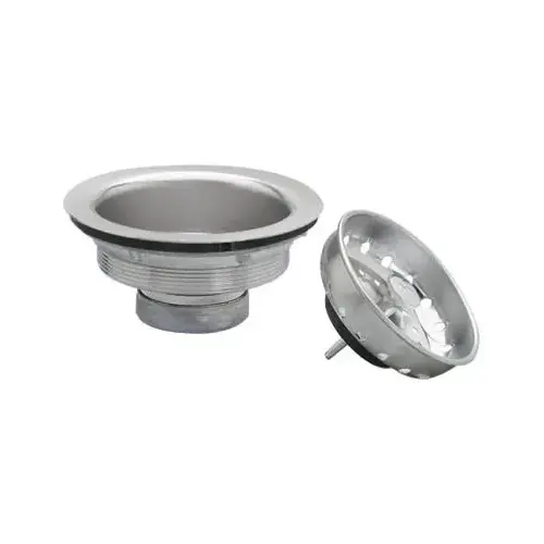 Basket Strainer with Fixed Stick Post, 4-3/8 in Dia, Stainless Steel, Chrome, 3-1/4 in Dia Mesh