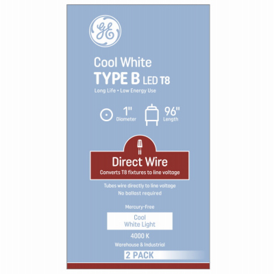 GE Lighting 93123569 LED Linear Tube Light Bulb, T8, 96-In., 43-Watts, 2-Pk.