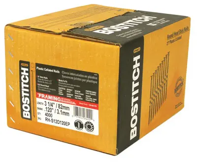 STANLEY BOSTITCH Collated Framing Nails 21 Degree .120 x 3-1/4-In. 3 000-Ct. RH-S12D120EP