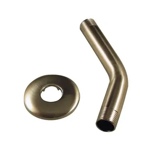 Shower Arm with Flange, 1/2 in Connection, IPS, 6 in L, Stainless Steel, Brushed Nickel