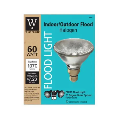 Flood Light Bulb, Halogen, Indoor/Outdoor Par 38, 60-Watts Flood Light Bulb, Halogen, Indoor/Outdoor Par 38, 60-Watts
