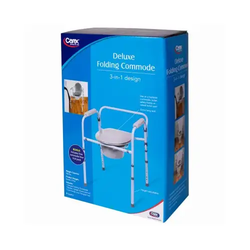 Deluxe Folding Commode Blue/Gray Steel 22" H X 16" L Blue/Gray