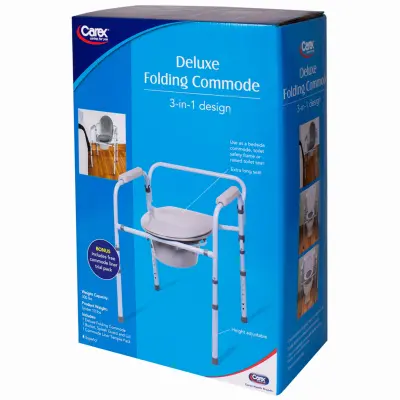 COMPASS HEALTH BRANDS Deluxe Folding Commode Blue/Gray Steel 22 H X 16 L Blue/Gray FGB34100 0000