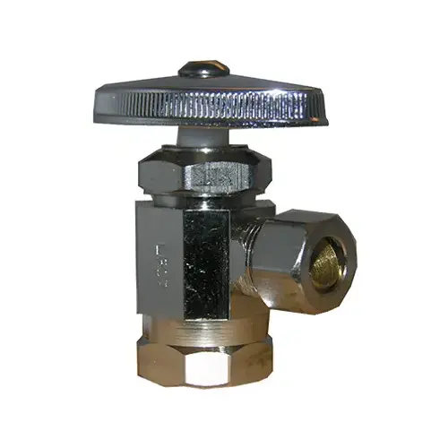 Angle Stop Valve, Chrome, 1/2-In. Female Pipe Thread Inlet x 3/8-In. O.D. Compression Outlet Angle Stop Valve, Chrome, 1/2-In. Female Pipe Thread Inlet x 3/8-In. O.D. Compression Outlet