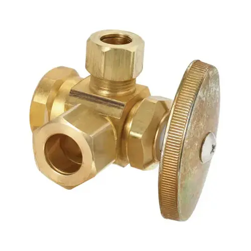 Stop Valve, 1/2 x 1/2 x 3/8 in Connection, FIP x Compression x Compression, 125 psi Pressure Chrome