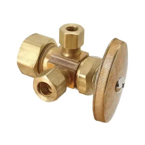 Brass Dual Outlet Stop Valve, 5/8 x 3/8 x 3/8-In. Brass Dual Outlet Stop Valve, 5/8 x 3/8 x 3/8-In.