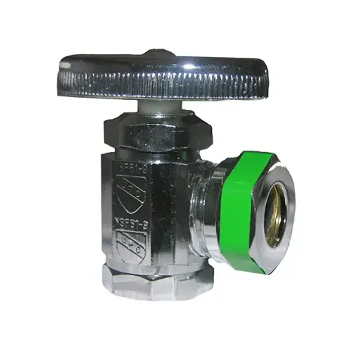 Angle Stop Valve, Chrome, 1/2-In. Female Pipe Thread Inlet x 7/16-In. Or 1/2-In. O.D. Slip Joint Outlet Angle Stop Valve, Chrome, 1/2-In. Female Pipe Thread Inlet x 7/16-In. Or 1/2-In. O.D. Slip Joint Outlet