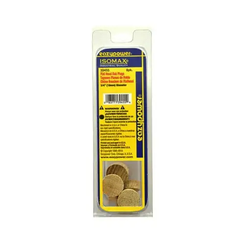 Isomax Dowel Plug, Flat Head, Oak, 3/4-In., 8-Pk.