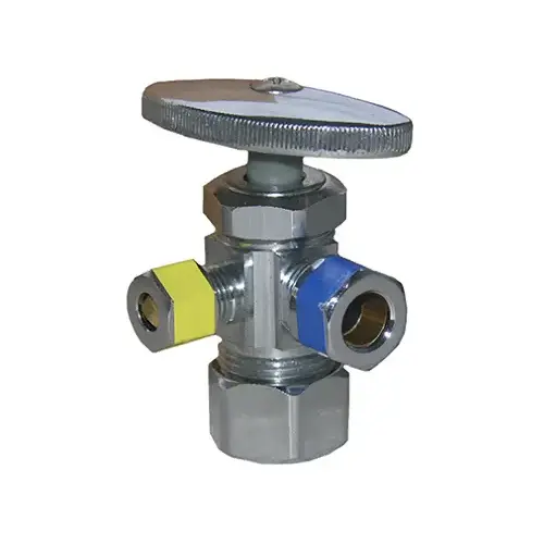 Pipe Fitting, 3-Way Angle Valve, Chrome, Lead-Free, 5/8 x 3/8 x 1/4-In. Compression Pipe Fitting, 3-Way Angle Valve, Chrome, Lead-Free, 5/8 x 3/8 x 1/4-In. Compression
