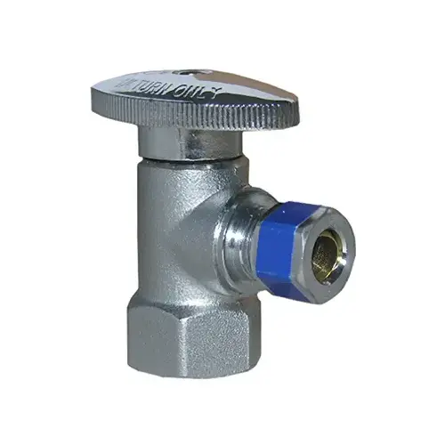 Angle Valve, Quarter Turn, Chrome, 1/2-In. Female Pipe Thread Inlet x 3/8-In. Compression Outlet Angle Valve, Quarter Turn, Chrome, 1/2-In. Female Pipe Thread Inlet x 3/8-In. Compression Outlet