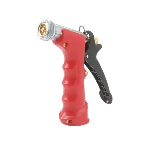 Pistol Grip Hose Nozzle, Commercial Grade, Insulated, Threaded Front, Brass Head Red Pistol Grip Hose Nozzle, Commercial Grade, Insulated, Threaded Front, Brass Head Red