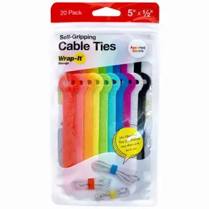 Wrap-It Storage 420-5MC Self-Gripping Cable Ties, Reusable, Multi Color, 1/2 x 5 In pack of 20