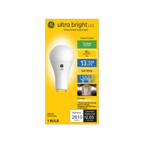 LED Bulb, A21 Lamp, 150 W Equivalent, GU24 Lamp Base, Dimmable, Soft White Light, 2700 K Color Temp LED Bulb, A21 Lamp, 150 W Equivalent, GU24 Lamp Base, Dimmable, Soft White Light, 2700 K Color Temp