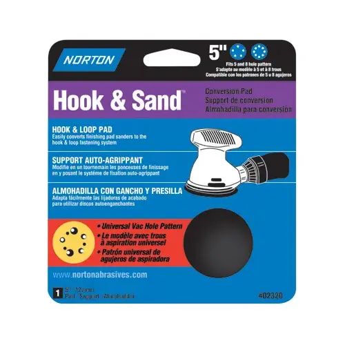 Norton Hook & Sand A290 Series Conversion Pad Disc, 5 in Dia, Reinforced Fiber Backing, Universal Vac