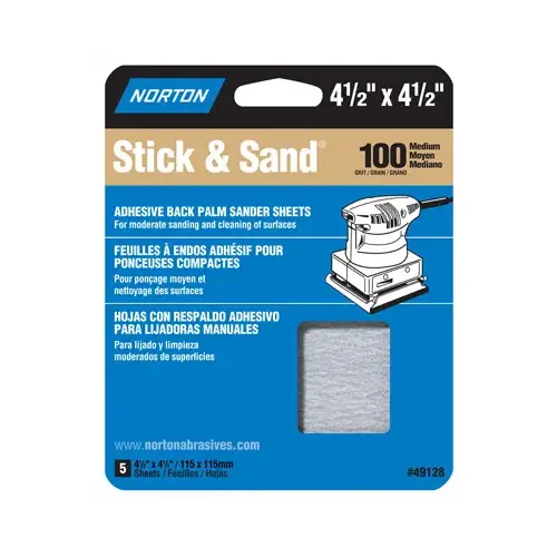 MultiSand Sanding Sheet, 4-1/2 in L, 4-1/2 in W, Medium, 100 Grit, Adhesive Backing - pack of 5