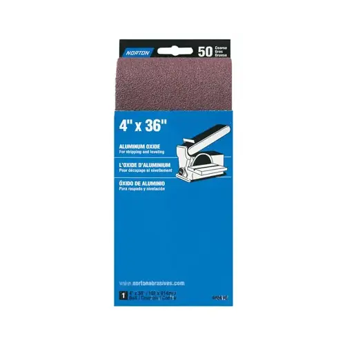 Sanding Belt, 4 in W, 36 in L, 50 Grit, Coarse, Aluminum Oxide Abrasive Sanding Belt, 4 in W, 36 in L, 50 Grit, Coarse, Aluminum Oxide Abrasive