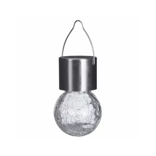 Solar LED Hanging Light, Stainless Steel, Crackled Glass