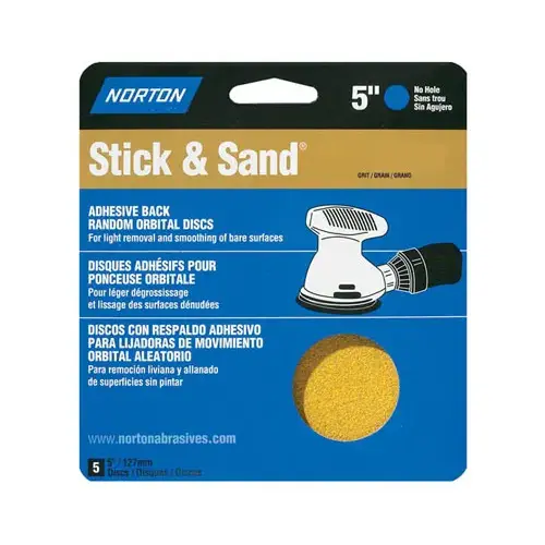 Sanding Disc, 5 in Dia, Coated, P120 Grit, Medium, Aluminum Oxide Abrasive, C-Weight Paper Backing - pack of 5 Sanding Disc, 5 in Dia, Coated, P120 Grit, Medium, Aluminum Oxide Abrasive, C-Weight Paper Backing - pack of 5