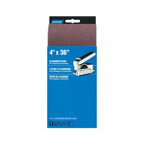 Sanding Belt, 4 in W, 36 in L, 120 Grit, Medium, Aluminum Oxide Abrasive