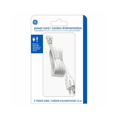 Undercabinet Fixture Power Cord, Plug-In/Direct Wire, 5-Ft.