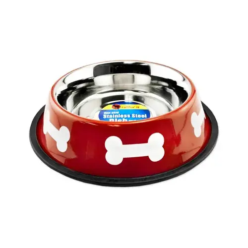 Ruffin' it Stainless Steel Round 32 Oz. Pet Food Bowl, Red & White