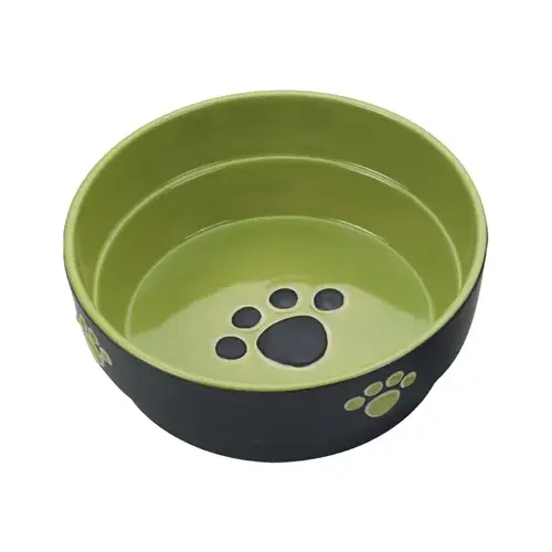 Fresco Dog Dish, Green Stoneware, 7-In. Fresco Dog Dish, Green Stoneware, 7-In.