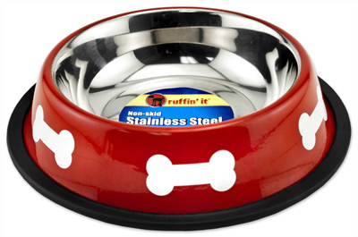WESTMINSTER PET PRODUCTS 19216 Pet Bowl, Red/White Stainless Steel, 16-oz.