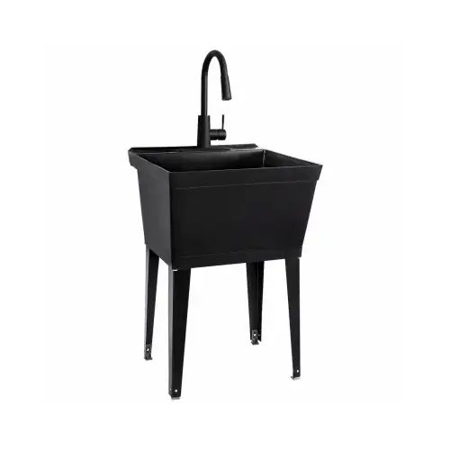 Laundry Utility Sink Kit with Black Pull-Down Faucet, Black 19 Gallon Thermoplastic Tub and Black Legs Laundry Utility Sink Kit with Black Pull-Down Faucet, Black 19 Gallon Thermoplastic Tub and Black Legs